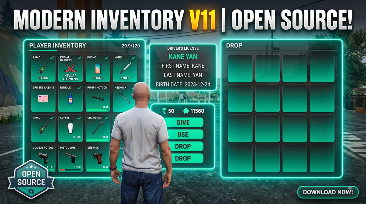 Reskinned Inventory FiveM | Modern Inventory UI | Open Source